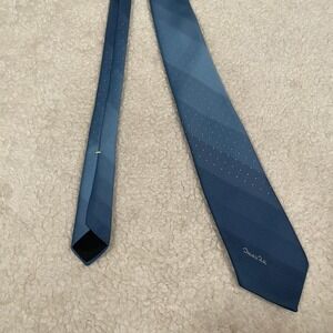 Oscar de la Renta Mens Blue Ombre Stripe Micro Dot Silk Necktie Classic Designer